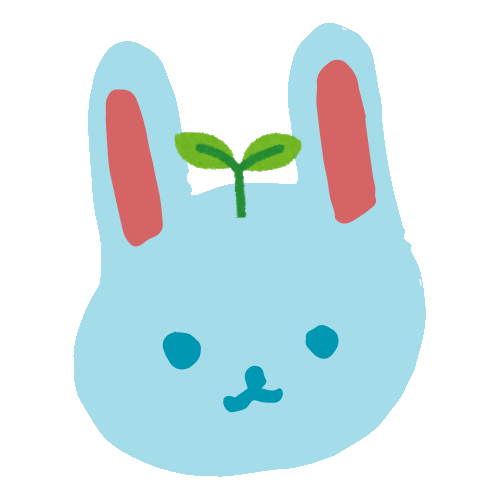 A blue cartoon bunny head with a small sprout on its head